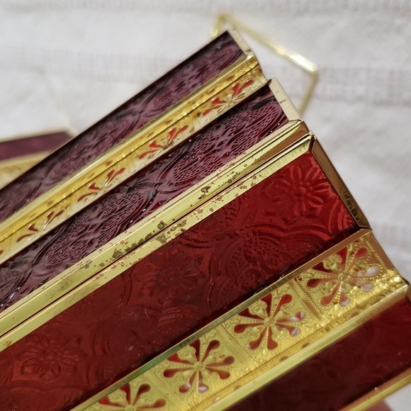 Avon present tea light candle holders with metal bow, designed glass, red gold - Picture 6 of 9